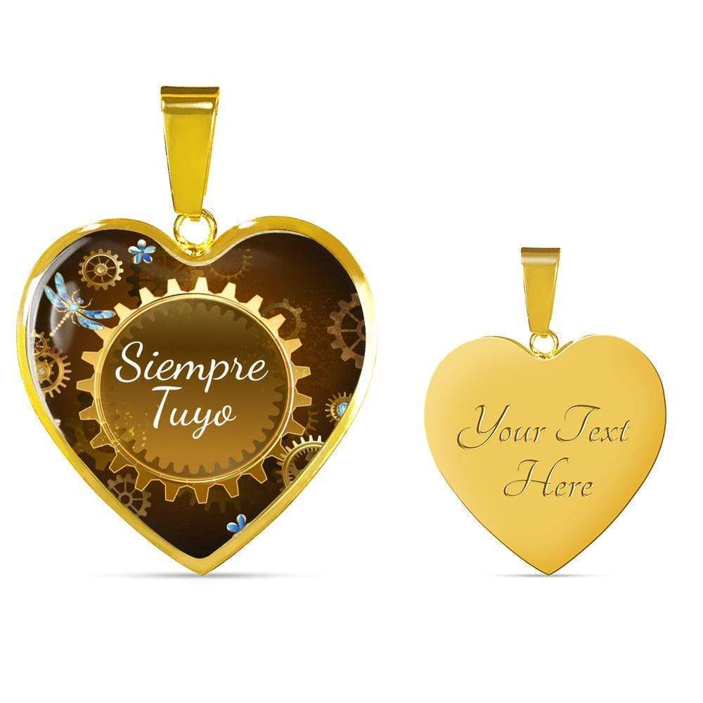 Siempre Tuyo Stainless Steel Spanish Heart Necklace Personalized Engraved Gold
